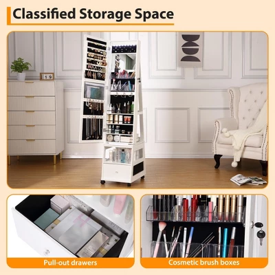 Jewelry Organizer Cabinet With Full-Length Mirror,360° Rotating Vanity Mirror,Large Jewelry Armoire With Led& Shelves 6 Jewelry Organizer Cabinet With Full-Length Mirror,360° Rotating Vanity Mirror,Large Jewelry Armoire With Led& Shelves - Image 4