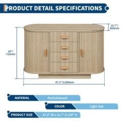 Modern Fluted Sideboard Buffet Cabinet With Storage, Wood Modern 47" Kitchen Storage Cabinet Buffet Table Coffee Bar With Doors