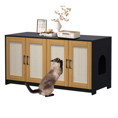 Double Cat Litter Box Enclosure For 2 Cats, 47.2" Large Wood Hidden Kitty Furniture With Sisal Doors 10 Double Cat Litter Box Enclosure For 2 Cats, 47.2" Large Wood Hidden Kitty Furniture With Sisal Doors - Image 8