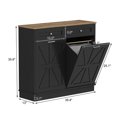 Double Tilt Out Trash Cabinet 20 Gallon,Dual Kitchen Wood Trash Can With Hideaway Drawers,Hidden Pet-Proof Garbage Can Laundry Hamper 4 Double Tilt Out Trash Cabinet 20 Gallon,Dual Kitchen Wood Trash Can With Hideaway Drawers,Hidden Pet-Proof Garbage Can Laundry Hamper - Image 2