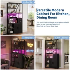 Wine Bar Cabinet With LED Lights, Tall Coffee Bar Station With Power Outlets And Wine Rack -House Beautiful GUEST 9f981d71 c2f6 4bca 9324 13aba5b7097f