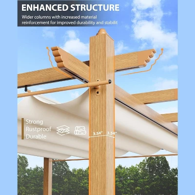 10x10ft Outdoor Aluminum Pergola Retractable UPF 50+ Waterproof Canopy, Wood Grain Frame, Tool-Free Assembly 7 10x10ft Outdoor Aluminum Pergola Retractable UPF 50+ Waterproof Canopy, Wood Grain Frame, Tool-Free Assembly - Image 5
