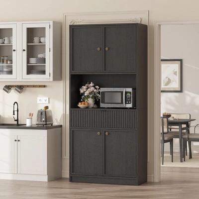Kitchen Pantry Cabinet, 70" Tall Pantry Storage Cabinet With Countertop, Fluted Tall Cabinets With Doors And Drawer, Freestanding Cupboard 11 Kitchen Pantry Cabinet, 70" Tall Pantry Storage Cabinet With Countertop, Fluted Tall Cabinets With Doors And Drawer, Freestanding Cupboard - Image 9