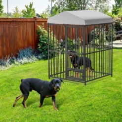 Outdoor Dog Kennel, 4x4x6 Ft /8 X 4 X 6 FT Metal Dog Kennel With Roof, Safety Lock & Rotating Feeder, Suitable For Dogs, Cats, Chickens, Rabbits -House Beautiful GUEST a0392064 ad95 4863 b000 28a6268e4eda