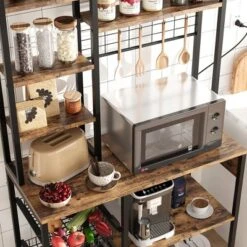 Bakers Rack With Power Outlet, 7-Tier Microwave Stand With Wire Basket, Coffee Bar With 4 S-Shaped Hooks 15 Bakers Rack With Power Outlet, 7-Tier Microwave Stand With Wire Basket, Coffee Bar With 4 S-Shaped Hooks -House Beautiful GUEST a0fab587 d69c 4528 9c29 d361c5af113c