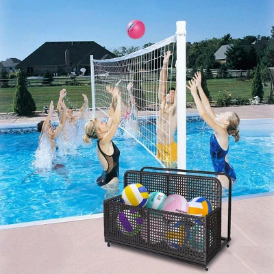 Outdoor Wicker Pool Float Storage, Rolling PE Rattan Caddy With Wheels, Poolside Organizer For Cushions, Noodles, Life Vests And Toys 5 Outdoor Wicker Pool Float Storage, Rolling PE Rattan Caddy With Wheels, Poolside Organizer For Cushions, Noodles, Life Vests And Toys - Image 3