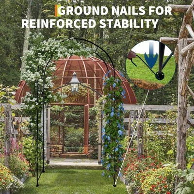 Metal Garden Arch, 88" H Outdoor Lawn Arbor With Stakes, Garden Arch Arbor Trellis For Climbing Plants, Roses, Vines 4 Metal Garden Arch, 88" H Outdoor Lawn Arbor With Stakes, Garden Arch Arbor Trellis For Climbing Plants, Roses, Vines - Image 2