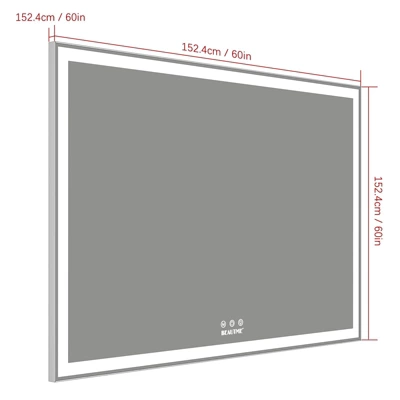 LED Bathroom Mirror With Lights 60x40Inch Bathroom Vanity Mirror Aluminum Frame 3 Color Dimmable Wall Mirror Silver 5 LED Bathroom Mirror With Lights 60x40Inch Bathroom Vanity Mirror Aluminum Frame 3 Color Dimmable Wall Mirror Silver - Image 3