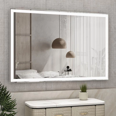 LED Bathroom Mirror With Lights 60x40Inch Bathroom Vanity Mirror Aluminum Frame 3 Color Dimmable Wall Mirror Silver 6 LED Bathroom Mirror With Lights 60x40Inch Bathroom Vanity Mirror Aluminum Frame 3 Color Dimmable Wall Mirror Silver - Image 4