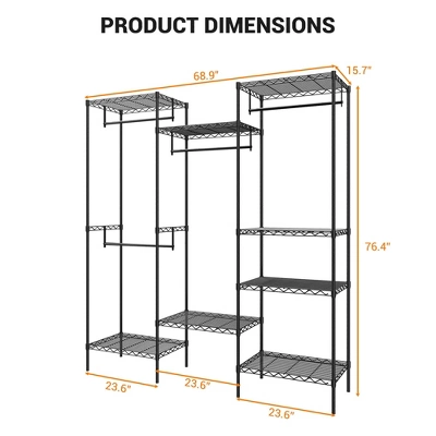 Heavy Duty Metal Clothing Rack, Freestanding Garment Organizer With 4 Hanging Rods And 8 Adjustable Shelves For Closet, Black 3 Heavy Duty Metal Clothing Rack, Freestanding Garment Organizer With 4 Hanging Rods And 8 Adjustable Shelves For Closet, Black