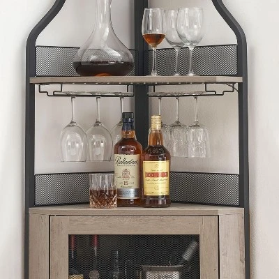 Jojoka 61'' Tall Corner Bar Cabinet With Adjustable Shelves, 5-Tier Industrial Bar Cabinet With Glass Holder, Gold 6 Jojoka 61'' Tall Corner Bar Cabinet With Adjustable Shelves, 5-Tier Industrial Bar Cabinet With Glass Holder, Gold - Image 4