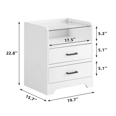 LED Night Stand With 2 Drawers, Smart End Side Table With LED Lights And Glass Top, Modern Bedside Table With Open Storage 3 LED Night Stand With 2 Drawers, Smart End Side Table With LED Lights And Glass Top, Modern Bedside Table With Open Storage