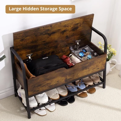 Shoe Bench, Lift Top Shoe Storage Bench, Entryway Bench, Metal And Wood Shoe Rack Organizer For Entry, Bedroom, Closet, Living Room, Hallway 5 Shoe Bench, Lift Top Shoe Storage Bench, Entryway Bench, Metal And Wood Shoe Rack Organizer For Entry, Bedroom, Closet, Living Room, Hallway - Image 3
