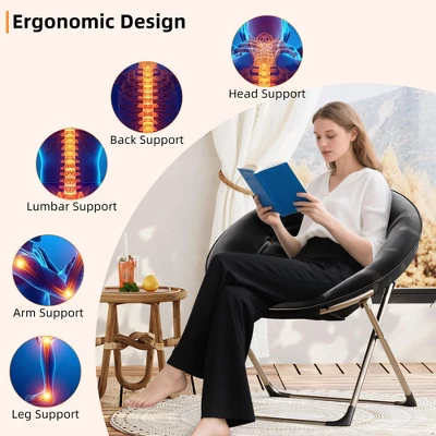 JojokaFolding Saucer Chair, Portable Soft Moon Chair With Folding Metal Frame, Faux Fur XL Circle Chair For Small Spaces, Living Room, Bedroom, 9 JojokaFolding Saucer Chair, Portable Soft Moon Chair With Folding Metal Frame, Faux Fur XL Circle Chair For Small Spaces, Living Room, Bedroom, - Image 7