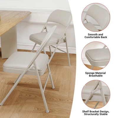 2/4 Pack Folding Chairs, Outdoor Portable Stackable Commercial Seat With Padded Cushion And Back, Metal Frame Chairs For Home 7 2/4 Pack Folding Chairs, Outdoor Portable Stackable Commercial Seat With Padded Cushion And Back, Metal Frame Chairs For Home - Image 5