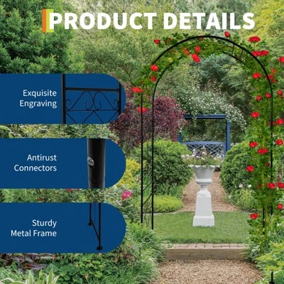 Metal Garden Arch, 88" H Outdoor Lawn Arbor With Stakes, Garden Arch Arbor Trellis For Climbing Plants, Roses, Vines 5 Metal Garden Arch, 88" H Outdoor Lawn Arbor With Stakes, Garden Arch Arbor Trellis For Climbing Plants, Roses, Vines - Image 3