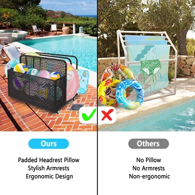 Pool Storage Bin, Rolling Poolside Float Storage With Towel Rack And Wheels, PE Rattan Mesh Organizer 7 Pool Storage Bin, Rolling Poolside Float Storage With Towel Rack And Wheels, PE Rattan Mesh Organizer - Image 5