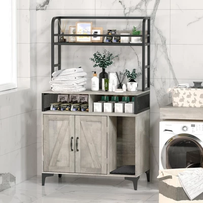 Cat Litter Box Enclosure With Shelves, Hidden Litter Box Cabinet With Open Compartment And Top Shelf 8 Cat Litter Box Enclosure With Shelves, Hidden Litter Box Cabinet With Open Compartment And Top Shelf - Image 6