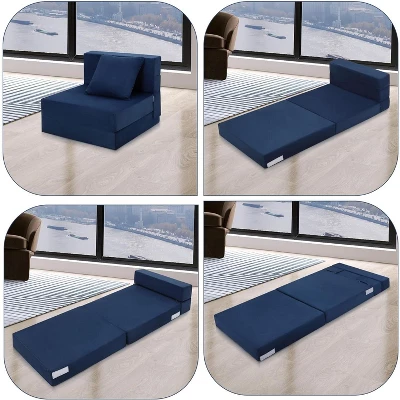 Folding Sofa Mattress, Convertible Sofa Bed With Pillow, Foldable Memory Foam Sleeper Chair For Living Room, Linen Fabric Futon Floor Couch Guest Bed 5 Folding Sofa Mattress, Convertible Sofa Bed With Pillow, Foldable Memory Foam Sleeper Chair For Living Room, Linen Fabric Futon Floor Couch Guest Bed - Image 3