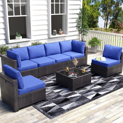 7-Piece Wicker Patio Sofa Set, Outdoor Sectional Couches With Coffee Table And Cushions For Garden And Porch 12 7-Piece Wicker Patio Sofa Set, Outdoor Sectional Couches With Coffee Table And Cushions For Garden And Porch - Image 10