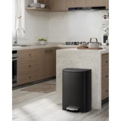 13 Gal (50L) And 2.6 Gal (10L) Stainless Steel Trash Can Combo Set, Rustproof Garbage Can With Lid For Kitchen And Bathroom, Step-on Trash Bin