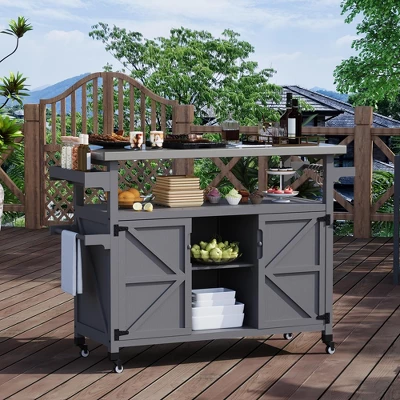 Outdoor Grill Cart With Storage Cabinet, Movable Outdoor Kitchen Island Prep Stand Station With Stainless Steel Tabletop 10 Outdoor Grill Cart With Storage Cabinet, Movable Outdoor Kitchen Island Prep Stand Station With Stainless Steel Tabletop - Image 8