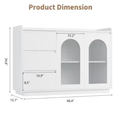 Sideboard Buffet Cabinet With Glass Doors, 48" Large Kitchen Buffet Table With 3 Drawers, Coffee Bar Storage Cabinet -House Beautiful GUEST a58417ad 387b 442b bca1 27d72abb5a06
