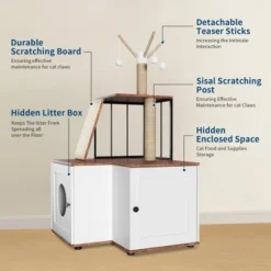 Modern 2-in-1 Cat Tree And Litter Box Enclosure With Odor-Resistant Surfaces, Multi-Level Tower, Durable Climbing Posts, Removable Pompom Sticks 14 Modern 2-in-1 Cat Tree And Litter Box Enclosure With Odor-Resistant Surfaces, Multi-Level Tower, Durable Climbing Posts, Removable Pompom Sticks -House Beautiful GUEST a593cbc0 f11d 43ee 90bb d698fa5e8dbe