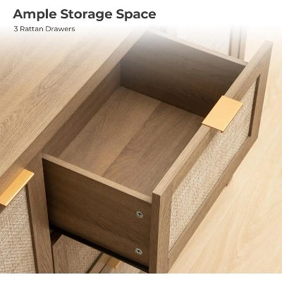 Modern Rattan Buffet Cabinet Sideboard With Storage,47" Boho Credenza Buffet Console Table With Drawers&Doors,Wooden Coffee Bar Cabinet 10 Modern Rattan Buffet Cabinet Sideboard With Storage,47" Boho Credenza Buffet Console Table With Drawers&Doors,Wooden Coffee Bar Cabinet - Image 8