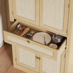 70" Tall Kitchen Pantry Cabinet, Handwoven Rattan Doors, Adjustable Shelves, 1 Drawer, Storage Cupboard, Oak Finish 13 70" Tall Kitchen Pantry Cabinet, Handwoven Rattan Doors, Adjustable Shelves, 1 Drawer, Storage Cupboard, Oak Finish -House Beautiful GUEST a6834a3a f362 46e7 91e0 e04104edf80b