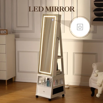 Jewelry Organizer Cabinet With Full-Length Mirror,360° Rotating Vanity Mirror,Large Jewelry Armoire With Led& Shelves 8 Jewelry Organizer Cabinet With Full-Length Mirror,360° Rotating Vanity Mirror,Large Jewelry Armoire With Led& Shelves - Image 6