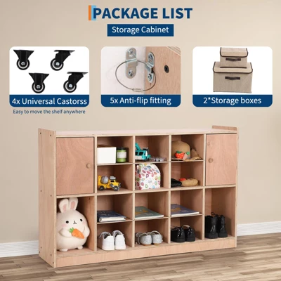 Cubby Tray Storage Cabinet With 2 Doors, Storage Organizer Cubes With 2 Anti-Flip Fittings, 4 Castors And 2 Boxes 5 Cubby Tray Storage Cabinet With 2 Doors, Storage Organizer Cubes With 2 Anti-Flip Fittings, 4 Castors And 2 Boxes - Image 3