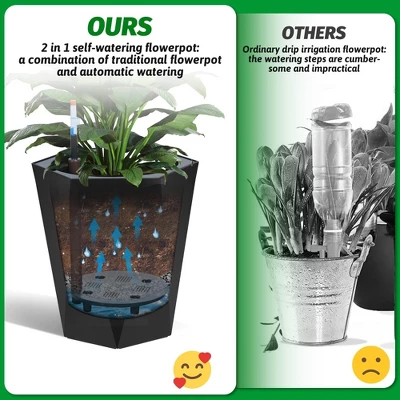 23 Inch Tall Outdoor Planters Set Of 2, Self Watering Pots For Indoor Plants With Water Level Monitor & Drainage Hole & Wheels,Black 9 23 Inch Tall Outdoor Planters Set Of 2, Self Watering Pots For Indoor Plants With Water Level Monitor & Drainage Hole & Wheels,Black - Image 7