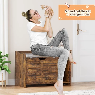 2-in-1 Hidden Litter Box Enclosure Furniture Cabinet, Wooden Pet House Side End Table With Storage&Cushion 8 2-in-1 Hidden Litter Box Enclosure Furniture Cabinet, Wooden Pet House Side End Table With Storage&Cushion - Image 6