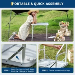 Small Folding Table, Adjustable Height Aluminum Frame Foldable Camping Table With Carrying Handle, Lightweight And Portable -House Beautiful GUEST a76644fa dfbf 482e b598 9111ecfff8fd