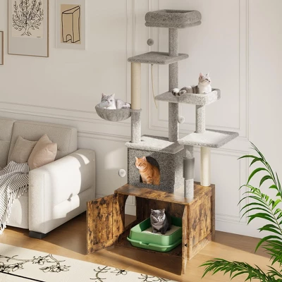 Cat Tree With Litter Box Enclosure, Hidden Cat Washroom Furniture,All-in-One Indoor Kitten House 8 Cat Tree With Litter Box Enclosure, Hidden Cat Washroom Furniture,All-in-One Indoor Kitten House - Image 6