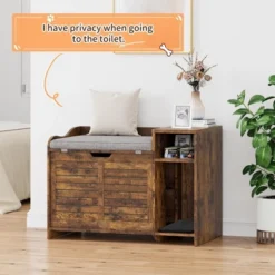 Cat Litter Box Enclosure, Hidden Litter Boxs Furniture With Storage & Cushion, Cat Wooden Cabinet, Litter Boxs With Door -House Beautiful GUEST a82644fe 5a58 4759 a549 c05c8d6212be 1