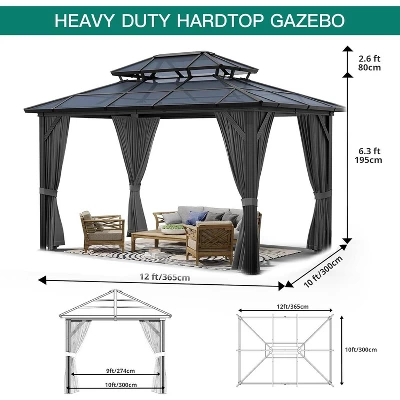 10' X 12' Hardtop Gazebo, Metal Gazebo Aluminum Frame Double Galvanized Steel Roof Curtains And Netting Included Pergolas For Patios Garden Parties 4 10' X 12' Hardtop Gazebo, Metal Gazebo Aluminum Frame Double Galvanized Steel Roof Curtains And Netting Included Pergolas For Patios Garden Parties - Image 2
