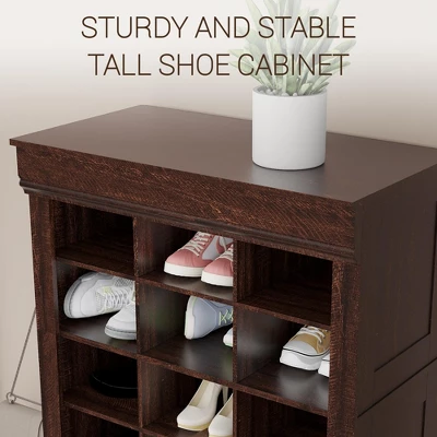 10-Tier Shoe Storage Cabinet, Tall Wooden Shoe Rack With 27 Cubbies, Freestanding Shoe Organizer 6 10-Tier Shoe Storage Cabinet, Tall Wooden Shoe Rack With 27 Cubbies, Freestanding Shoe Organizer - Image 4