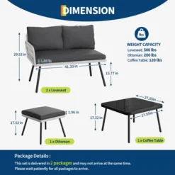 4 Piece Patio Sofa Set With Loveseat, Two Wicker Chairs And Glass Coffee Table, Outdoor Furniture Set For Balcony And Garden