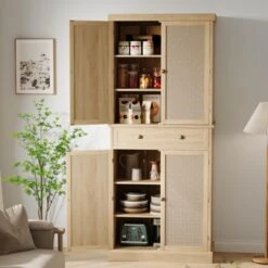 72" Tall Freestanding Pantry Cabinet, Farmhouse Wooden Storage Cupboard With 4 Doors (Barn Doors), 19 72" Tall Freestanding Pantry Cabinet, Farmhouse Wooden Storage Cupboard With 4 Doors (Barn Doors), -House Beautiful GUEST a8fc2235 3bb8 41a1 9697 1224a8b872d1