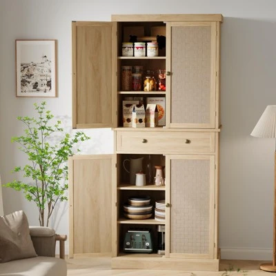 72" Tall Freestanding Pantry Cabinet, Farmhouse Wooden Storage Cupboard With 4 Doors (Barn Doors), 11 72" Tall Freestanding Pantry Cabinet, Farmhouse Wooden Storage Cupboard With 4 Doors (Barn Doors), - Image 9