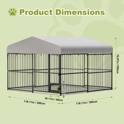 4X4x6FT Large Outdoor Dog Kennel, Heavy Duty Metal Dog Cage With Waterproof Roof, Rotating Feeding Bowl And Lock, For All Dog Breeds 4 4X4x6FT Large Outdoor Dog Kennel, Heavy Duty Metal Dog Cage With Waterproof Roof, Rotating Feeding Bowl And Lock, For All Dog Breeds - Image 2