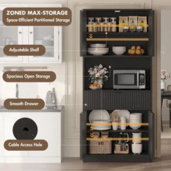 Kitchen Pantry Cabinet, 70" Tall Pantry Storage Cabinet With Countertop, Fluted Tall Cabinets With Doors And Drawer -House Beautiful GUEST a9aaf56f 53d2 4079 ba54 1fb6928a7846