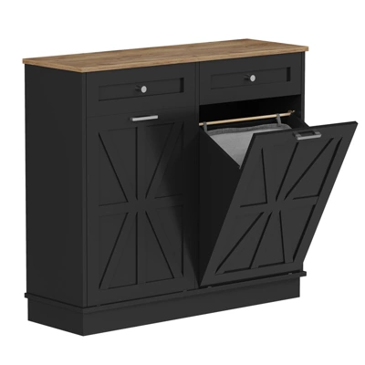 Double Tilt Out Trash Cabinet 20 Gallon,Dual Kitchen Wood Trash Can With Hideaway Drawers,Hidden Pet-Proof Garbage Can Laundry Hamper 8 Double Tilt Out Trash Cabinet 20 Gallon,Dual Kitchen Wood Trash Can With Hideaway Drawers,Hidden Pet-Proof Garbage Can Laundry Hamper - Image 6