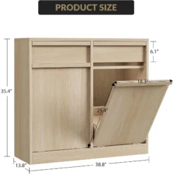 Tilt Out Trash Can Cabinet, Hidden Garbage Bin Storage With Pet Proof Design, Waste Bin Concealer Organizer For Kitchen, Pantry, Dining & Living Room