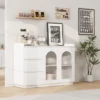 Sideboard Buffet Cabinet With Glass Doors, 48" Large Kitchen Buffet Table With 3 Drawers, Coffee Bar Storage Cabinet -House Beautiful GUEST aa961385 e2fe 40f3 8f4a ae31efba8ead