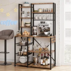 Bakers Rack With Power Outlet, Industrial Microwave Stand With 2 Wire Drawer, Large Coffee Bar Station 14 Bakers Rack With Power Outlet, Industrial Microwave Stand With 2 Wire Drawer, Large Coffee Bar Station -House Beautiful GUEST aa98598a 808b 40c6 b8bf ec4033189ca3