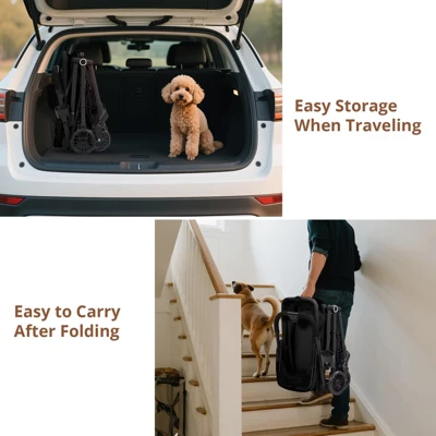 Foldable 4-Wheel Pet Stroller For Dogs & Cats - Lightweight Travel Carrier For Small To Medium Pets, 360° Swivel Front Wheels, Foot Brake 7 Foldable 4-Wheel Pet Stroller For Dogs & Cats - Lightweight Travel Carrier For Small To Medium Pets, 360° Swivel Front Wheels, Foot Brake - Image 5