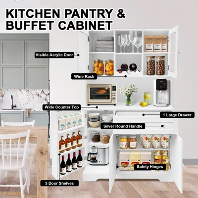 Modern Kitchen Pantry Cabinet With Microwave Stand, Drawer & 14 Shelves 5 Modern Kitchen Pantry Cabinet With Microwave Stand, Drawer & 14 Shelves - Image 3